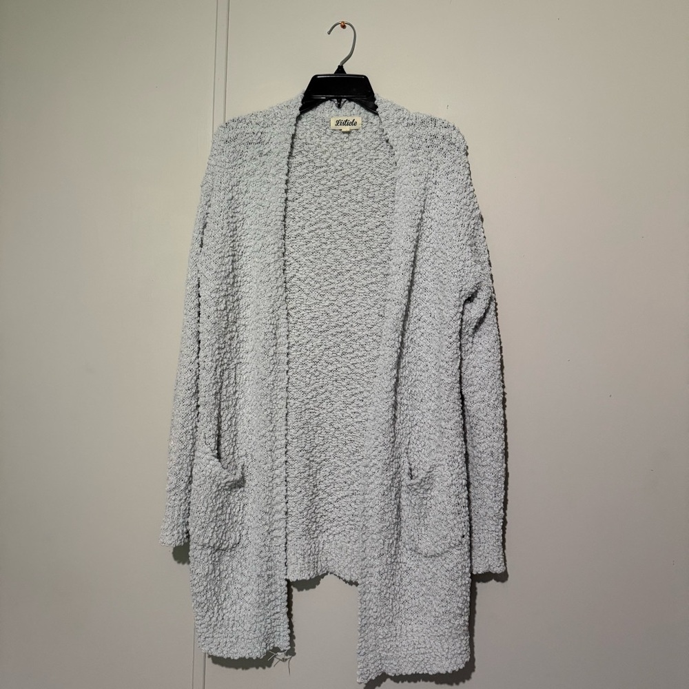 Cozy Open-Front Popcorn Cardigan - Light Gray